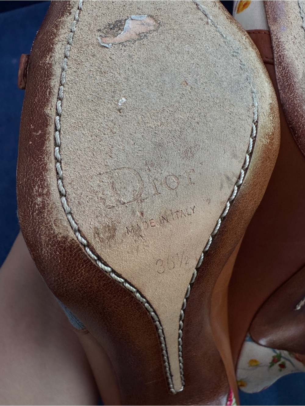 Christian Dior denim and leather floral heels Size 36 1/2 - Picture 5 of 8